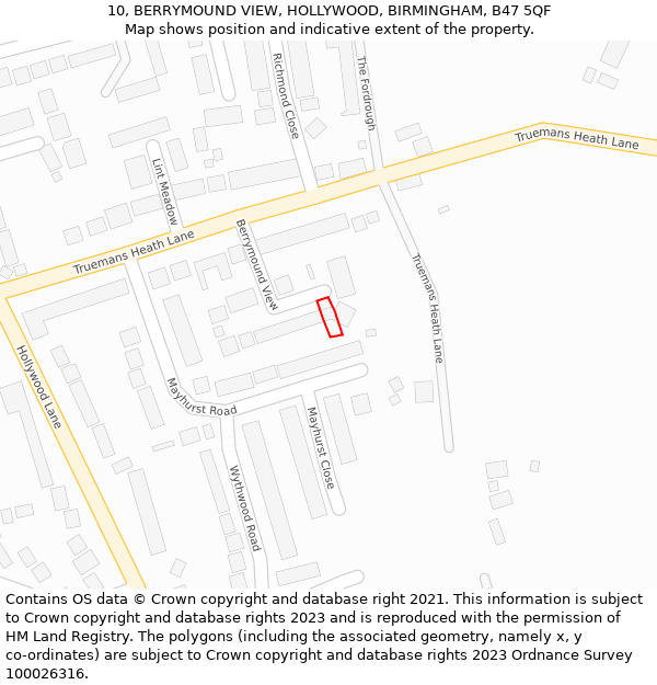 10, BERRYMOUND VIEW, HOLLYWOOD, BIRMINGHAM, B47 5QF: Location map and indicative extent of plot