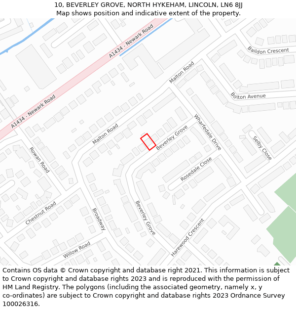 10, BEVERLEY GROVE, NORTH HYKEHAM, LINCOLN, LN6 8JJ: Location map and indicative extent of plot