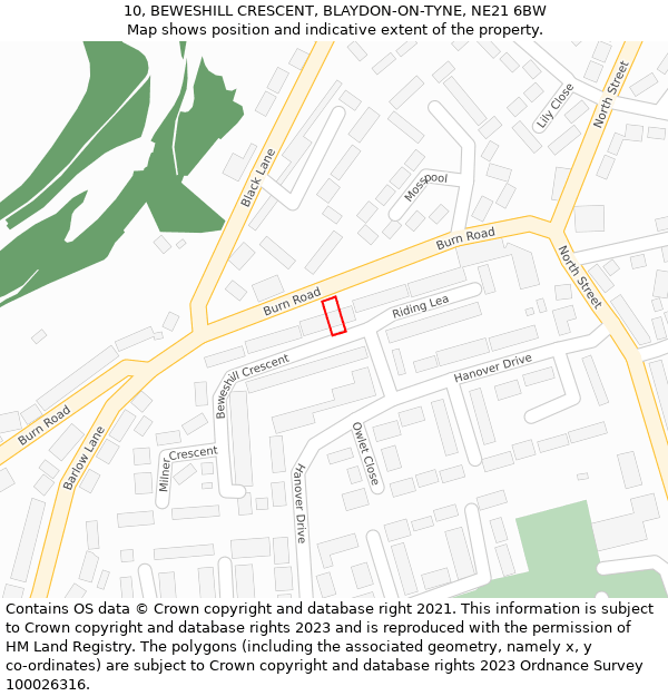 10, BEWESHILL CRESCENT, BLAYDON-ON-TYNE, NE21 6BW: Location map and indicative extent of plot