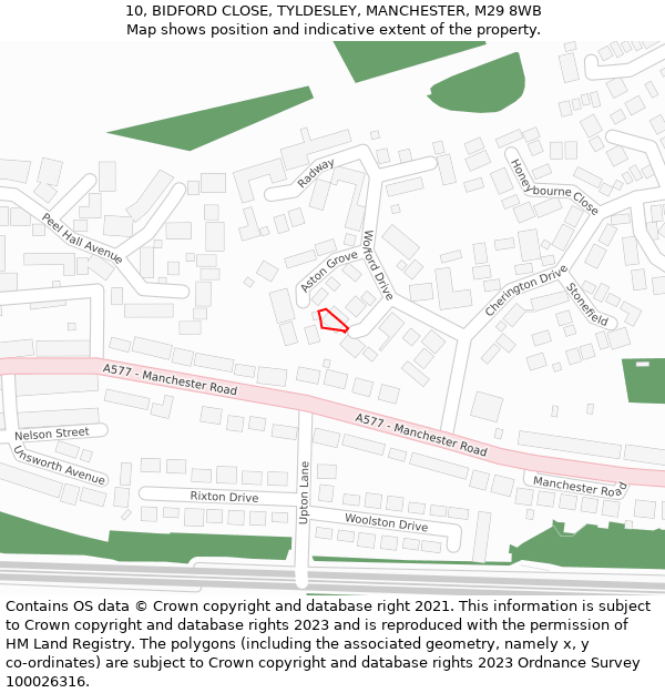 10, BIDFORD CLOSE, TYLDESLEY, MANCHESTER, M29 8WB: Location map and indicative extent of plot