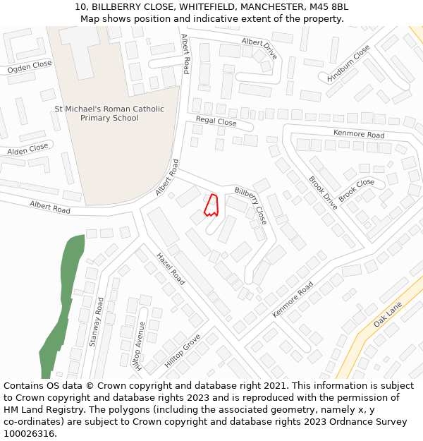 10, BILLBERRY CLOSE, WHITEFIELD, MANCHESTER, M45 8BL: Location map and indicative extent of plot