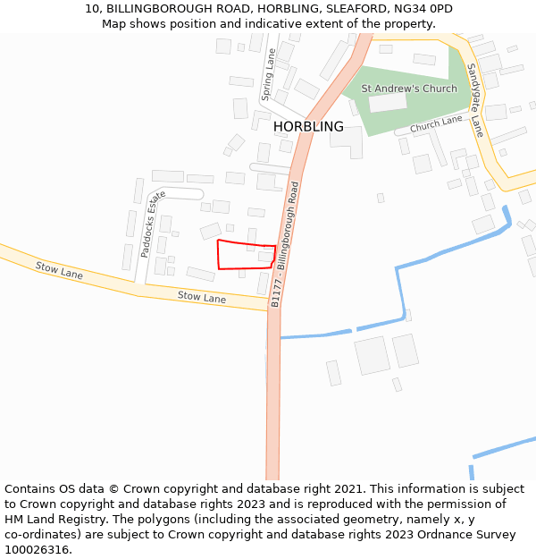 10, BILLINGBOROUGH ROAD, HORBLING, SLEAFORD, NG34 0PD: Location map and indicative extent of plot