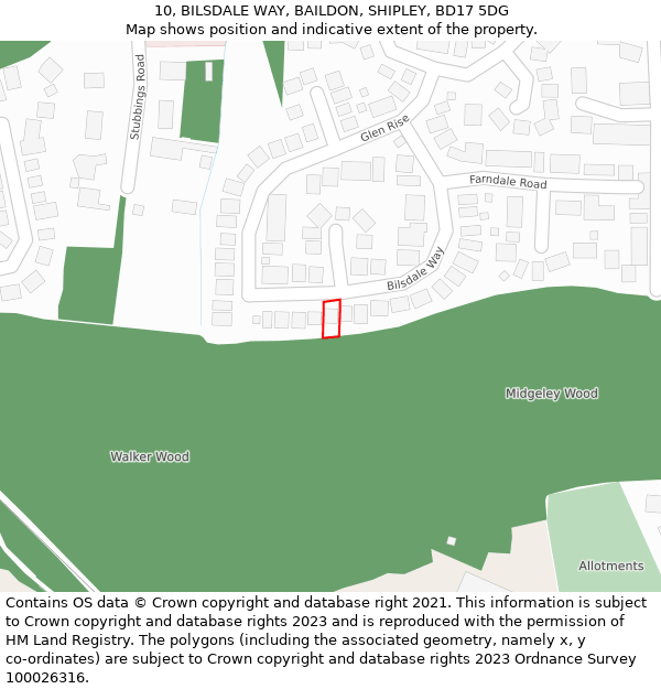 10, BILSDALE WAY, BAILDON, SHIPLEY, BD17 5DG: Location map and indicative extent of plot