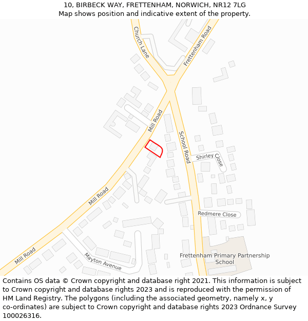 10, BIRBECK WAY, FRETTENHAM, NORWICH, NR12 7LG: Location map and indicative extent of plot