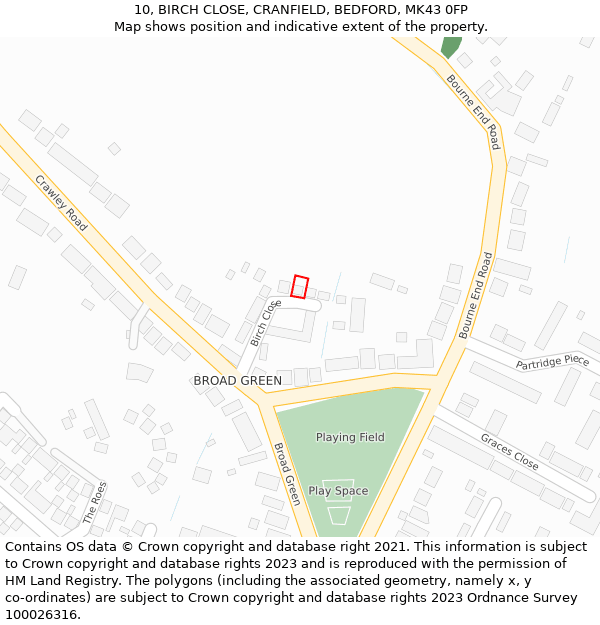 10, BIRCH CLOSE, CRANFIELD, BEDFORD, MK43 0FP: Location map and indicative extent of plot