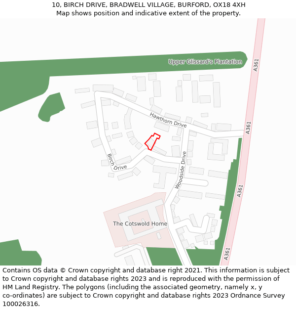 10, BIRCH DRIVE, BRADWELL VILLAGE, BURFORD, OX18 4XH: Location map and indicative extent of plot