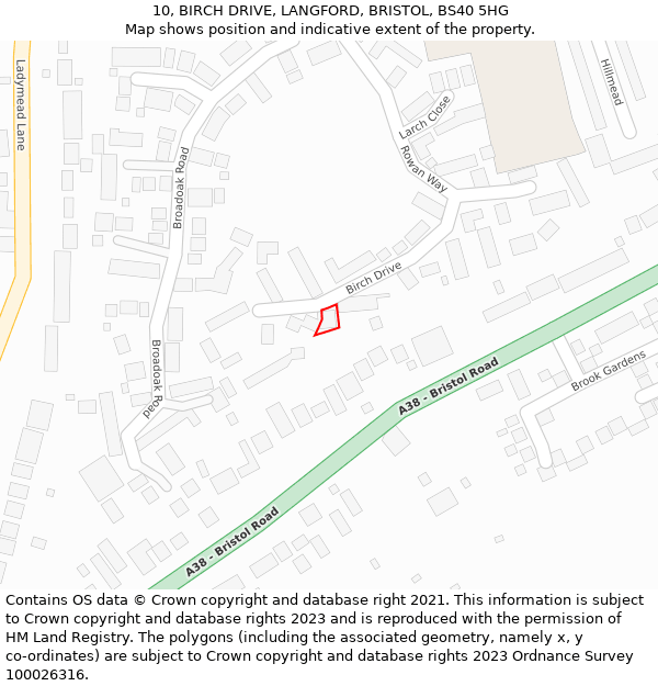 10, BIRCH DRIVE, LANGFORD, BRISTOL, BS40 5HG: Location map and indicative extent of plot