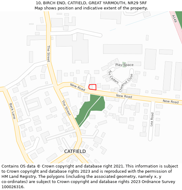 10, BIRCH END, CATFIELD, GREAT YARMOUTH, NR29 5RF: Location map and indicative extent of plot