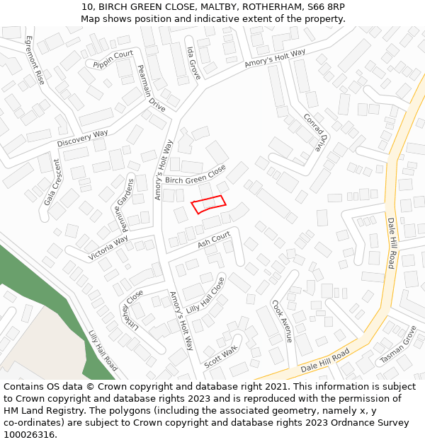 10, BIRCH GREEN CLOSE, MALTBY, ROTHERHAM, S66 8RP: Location map and indicative extent of plot