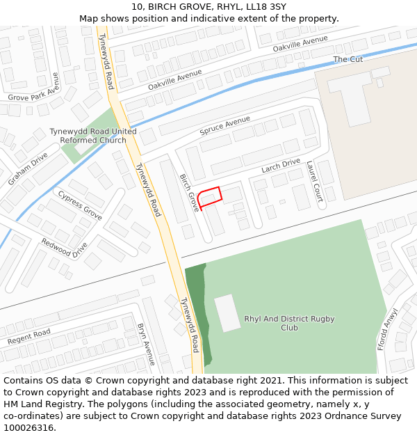 10, BIRCH GROVE, RHYL, LL18 3SY: Location map and indicative extent of plot