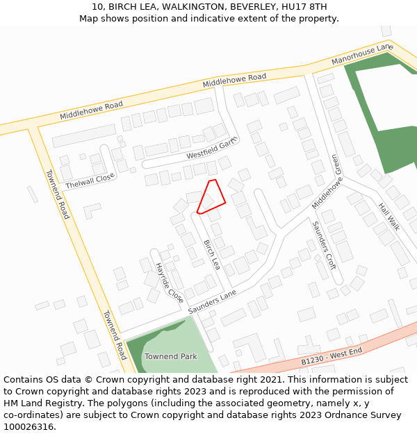 10, BIRCH LEA, WALKINGTON, BEVERLEY, HU17 8TH: Location map and indicative extent of plot