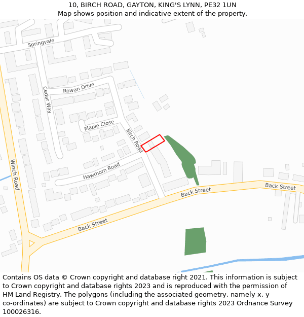 10, BIRCH ROAD, GAYTON, KING'S LYNN, PE32 1UN: Location map and indicative extent of plot