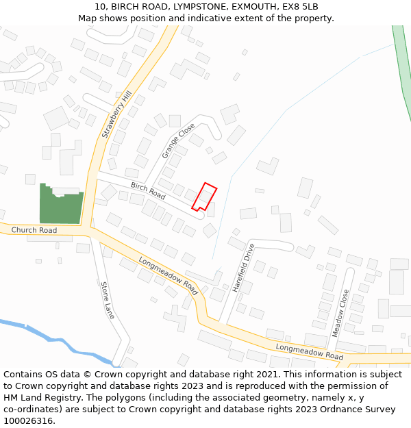 10, BIRCH ROAD, LYMPSTONE, EXMOUTH, EX8 5LB: Location map and indicative extent of plot