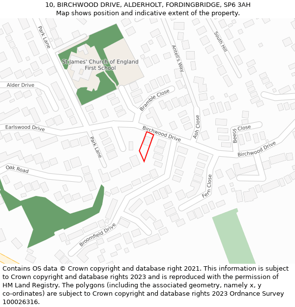 10, BIRCHWOOD DRIVE, ALDERHOLT, FORDINGBRIDGE, SP6 3AH: Location map and indicative extent of plot