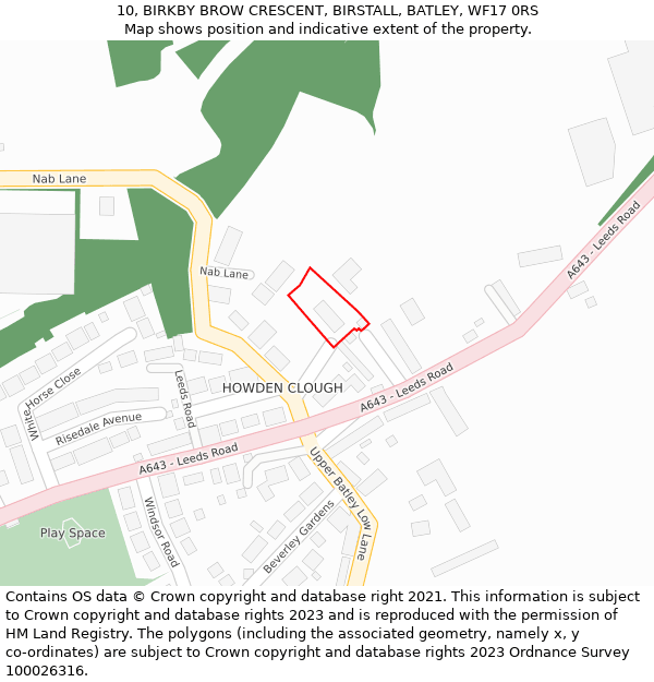 10, BIRKBY BROW CRESCENT, BIRSTALL, BATLEY, WF17 0RS: Location map and indicative extent of plot