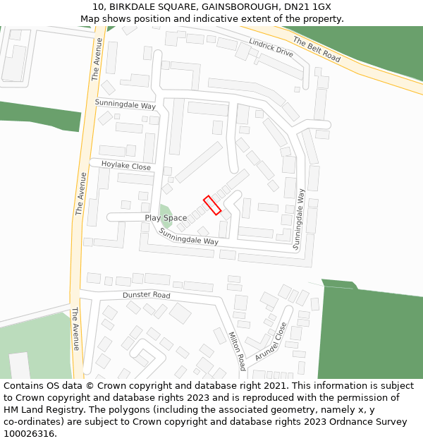 10, BIRKDALE SQUARE, GAINSBOROUGH, DN21 1GX: Location map and indicative extent of plot