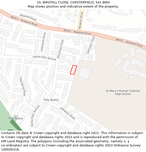 10, BIRSTALL CLOSE, CHESTERFIELD, S41 8WA: Location map and indicative extent of plot