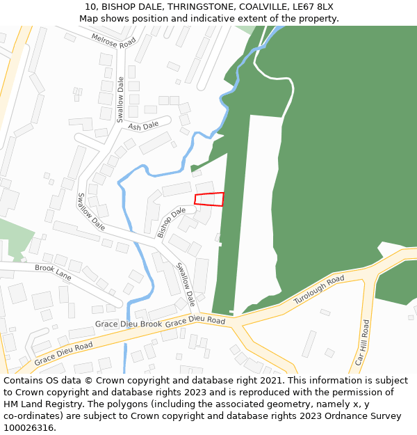 10, BISHOP DALE, THRINGSTONE, COALVILLE, LE67 8LX: Location map and indicative extent of plot