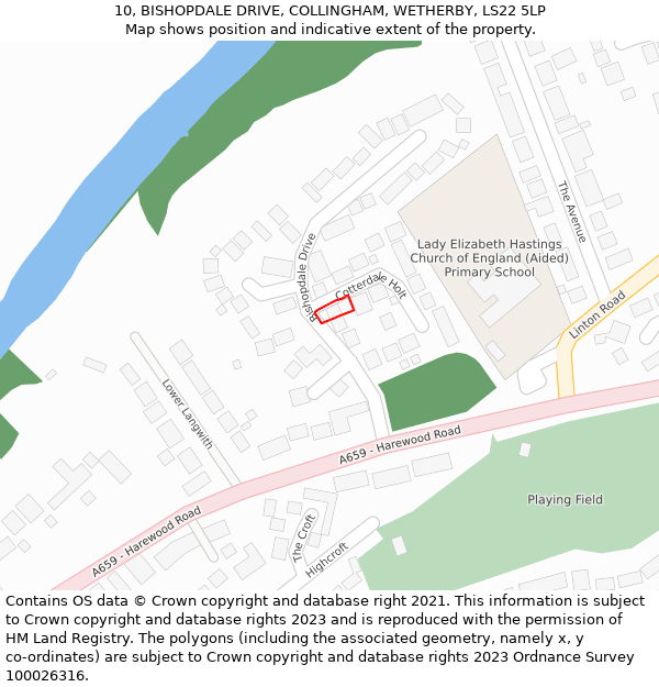 10, BISHOPDALE DRIVE, COLLINGHAM, WETHERBY, LS22 5LP: Location map and indicative extent of plot