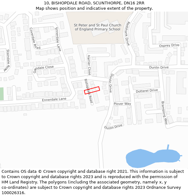 10, BISHOPDALE ROAD, SCUNTHORPE, DN16 2RR: Location map and indicative extent of plot