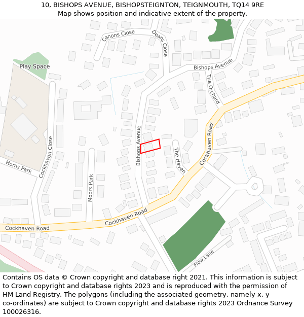 10, BISHOPS AVENUE, BISHOPSTEIGNTON, TEIGNMOUTH, TQ14 9RE: Location map and indicative extent of plot