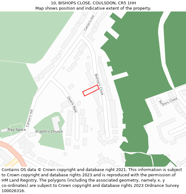 10, BISHOPS CLOSE, COULSDON, CR5 1HH: Location map and indicative extent of plot