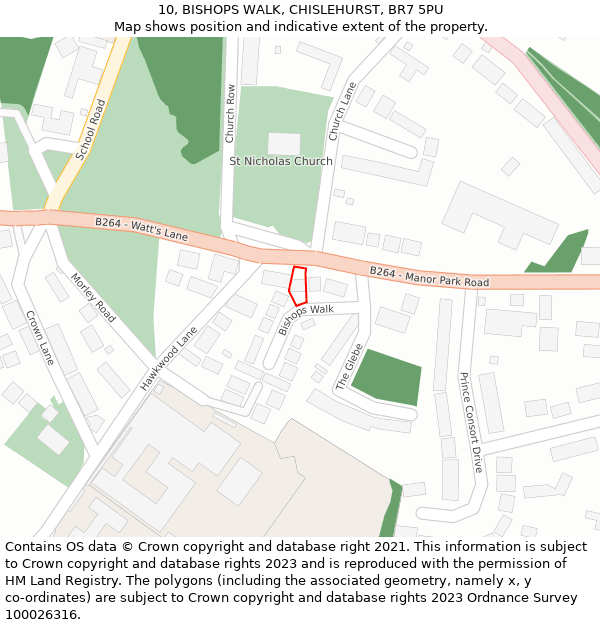 10, BISHOPS WALK, CHISLEHURST, BR7 5PU: Location map and indicative extent of plot