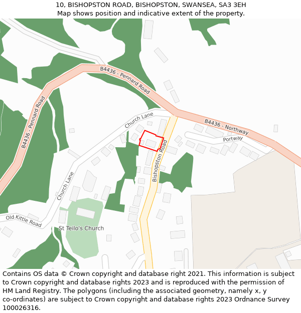 10, BISHOPSTON ROAD, BISHOPSTON, SWANSEA, SA3 3EH: Location map and indicative extent of plot