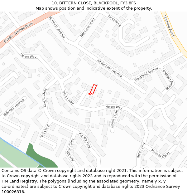 10, BITTERN CLOSE, BLACKPOOL, FY3 8FS: Location map and indicative extent of plot