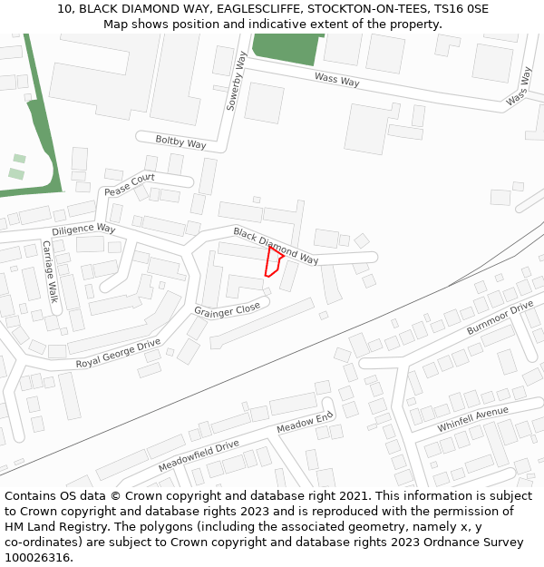 10, BLACK DIAMOND WAY, EAGLESCLIFFE, STOCKTON-ON-TEES, TS16 0SE: Location map and indicative extent of plot