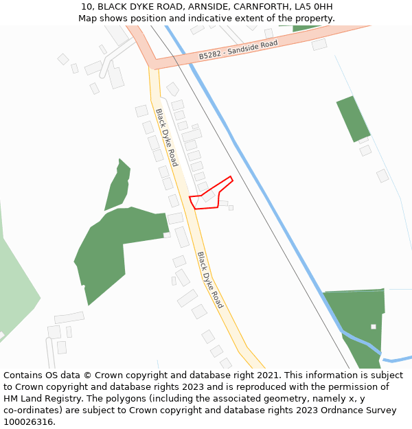 10, BLACK DYKE ROAD, ARNSIDE, CARNFORTH, LA5 0HH: Location map and indicative extent of plot