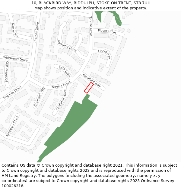 10, BLACKBIRD WAY, BIDDULPH, STOKE-ON-TRENT, ST8 7UH: Location map and indicative extent of plot