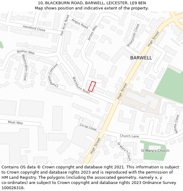 10, BLACKBURN ROAD, BARWELL, LEICESTER, LE9 8EN: Location map and indicative extent of plot