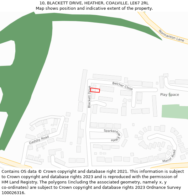 10, BLACKETT DRIVE, HEATHER, COALVILLE, LE67 2RL: Location map and indicative extent of plot