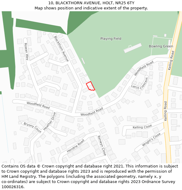 10, BLACKTHORN AVENUE, HOLT, NR25 6TY: Location map and indicative extent of plot