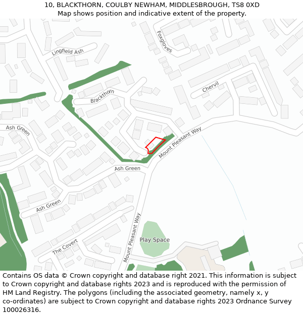 10, BLACKTHORN, COULBY NEWHAM, MIDDLESBROUGH, TS8 0XD: Location map and indicative extent of plot