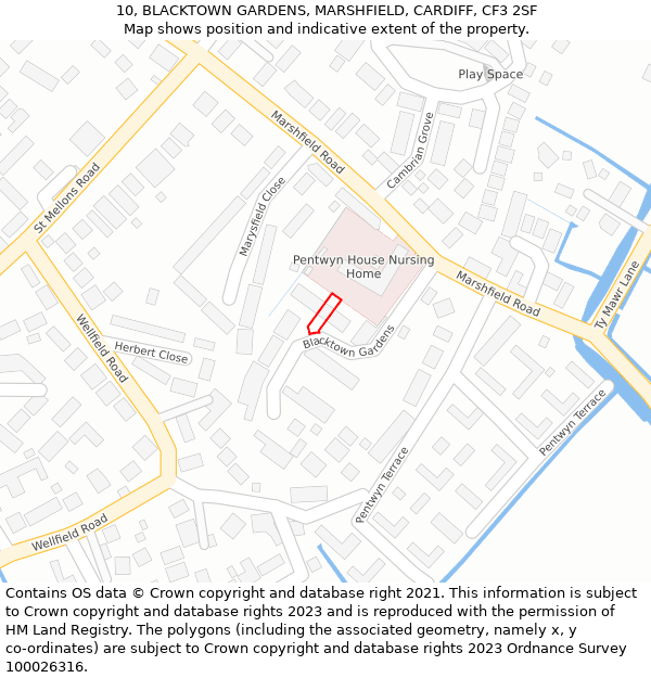 10, BLACKTOWN GARDENS, MARSHFIELD, CARDIFF, CF3 2SF: Location map and indicative extent of plot