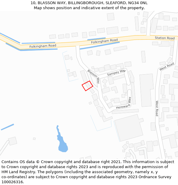 10, BLASSON WAY, BILLINGBOROUGH, SLEAFORD, NG34 0NL: Location map and indicative extent of plot