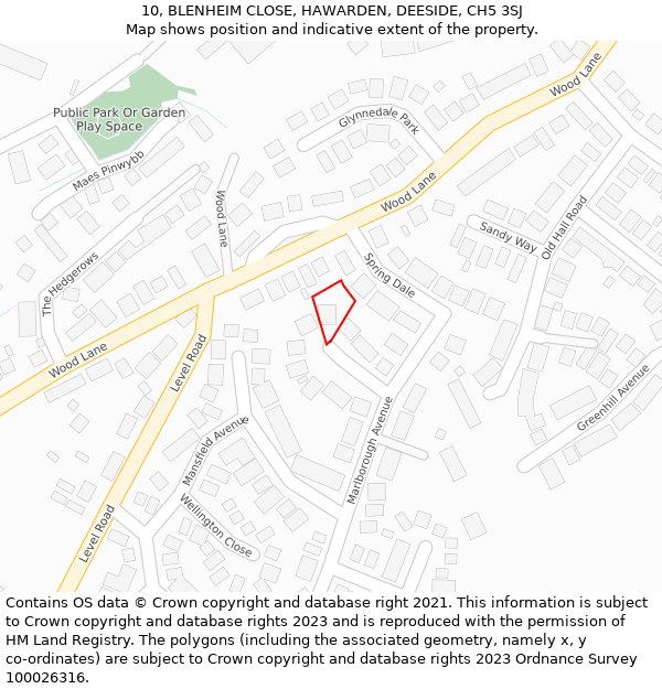 10, BLENHEIM CLOSE, HAWARDEN, DEESIDE, CH5 3SJ: Location map and indicative extent of plot