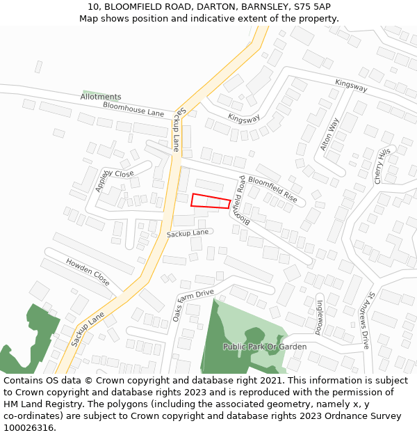 10, BLOOMFIELD ROAD, DARTON, BARNSLEY, S75 5AP: Location map and indicative extent of plot
