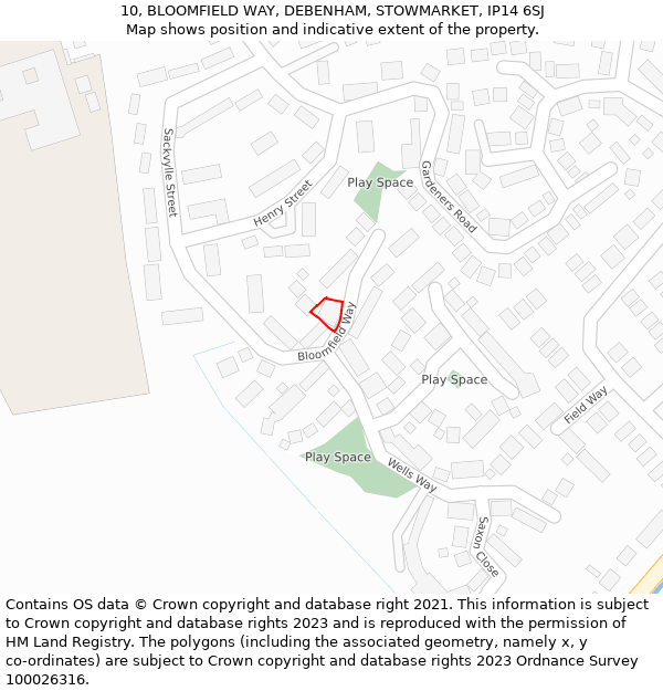 10, BLOOMFIELD WAY, DEBENHAM, STOWMARKET, IP14 6SJ: Location map and indicative extent of plot