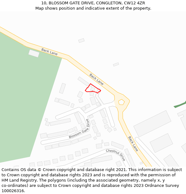 10, BLOSSOM GATE DRIVE, CONGLETON, CW12 4ZR: Location map and indicative extent of plot