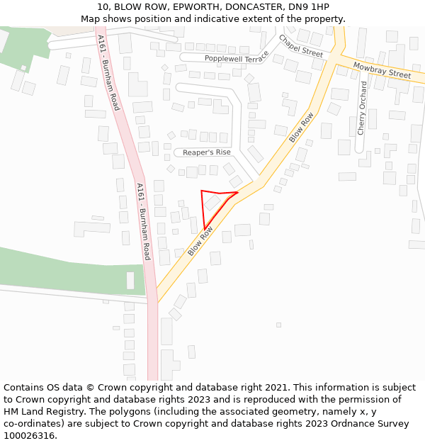 10, BLOW ROW, EPWORTH, DONCASTER, DN9 1HP: Location map and indicative extent of plot