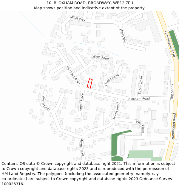 10, BLOXHAM ROAD, BROADWAY, WR12 7EU: Location map and indicative extent of plot