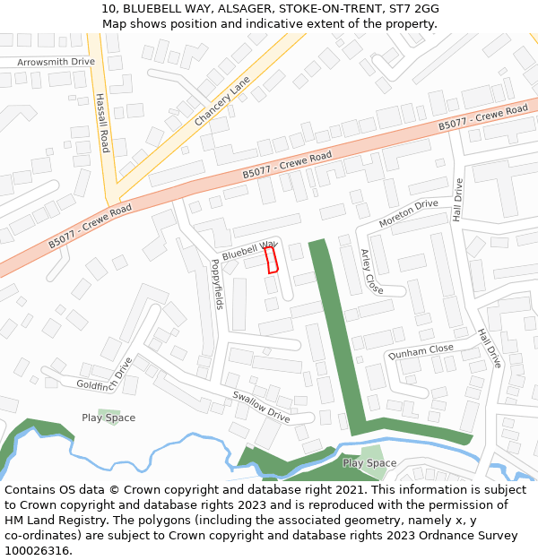 10, BLUEBELL WAY, ALSAGER, STOKE-ON-TRENT, ST7 2GG: Location map and indicative extent of plot