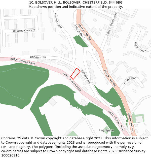 10, BOLSOVER HILL, BOLSOVER, CHESTERFIELD, S44 6BG: Location map and indicative extent of plot