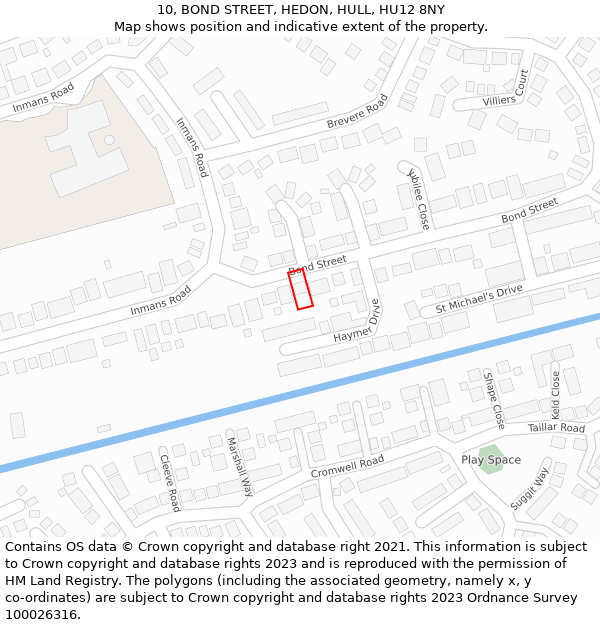 10, BOND STREET, HEDON, HULL, HU12 8NY: Location map and indicative extent of plot