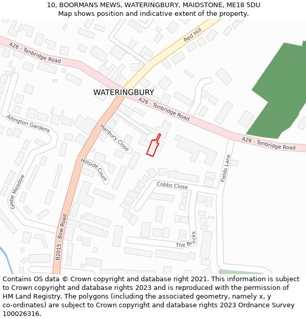 10, BOORMANS MEWS, WATERINGBURY, MAIDSTONE, ME18 5DU: Location map and indicative extent of plot