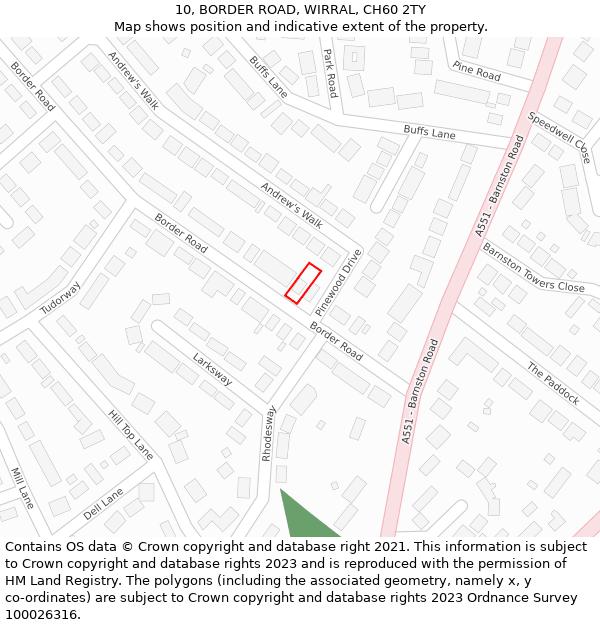 10, BORDER ROAD, WIRRAL, CH60 2TY: Location map and indicative extent of plot