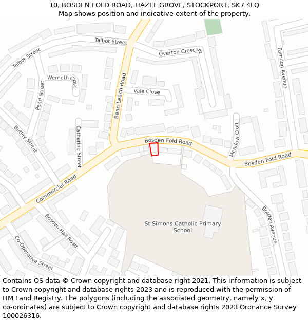 10, BOSDEN FOLD ROAD, HAZEL GROVE, STOCKPORT, SK7 4LQ: Location map and indicative extent of plot